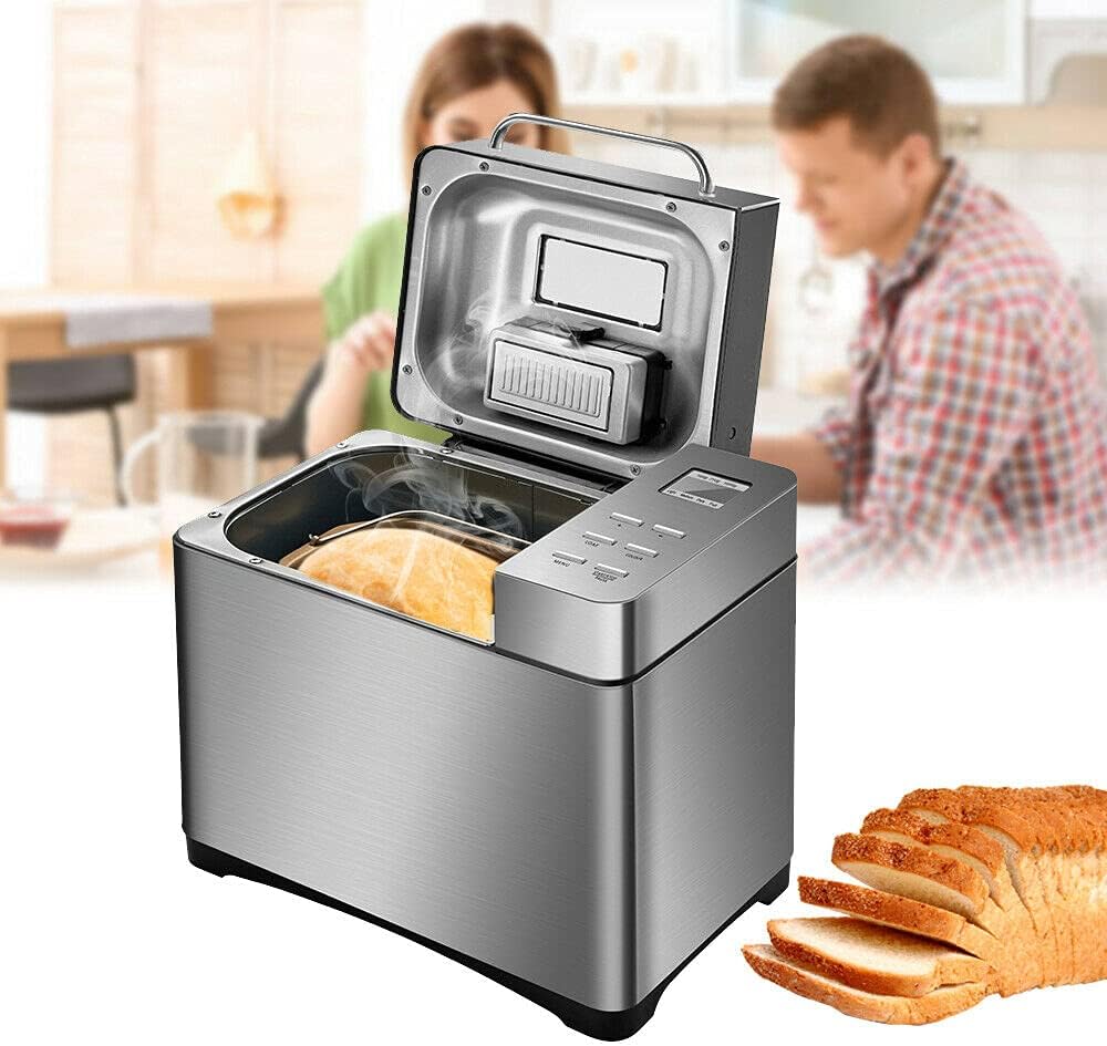Macchina per il pane in acciaio inox, 650 W, antiaderente, 650 W, 19 programmi multiuso, per pane per la casa Macchina per il pane in acciaio inox, 650 W, antiaderente, 650 W, 19 programmi multiuso, per pane per la casa