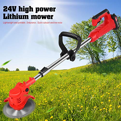 Tutaviaw Cordless Weed Eater Grass Trimmer - 24V Lithium-Ion Batteries Cordless String Grass Trimmer Weed Wacker Adjustable Machine Head Electric Lawn Edger For Garden Clearing Weeds (Red A) #TOP1