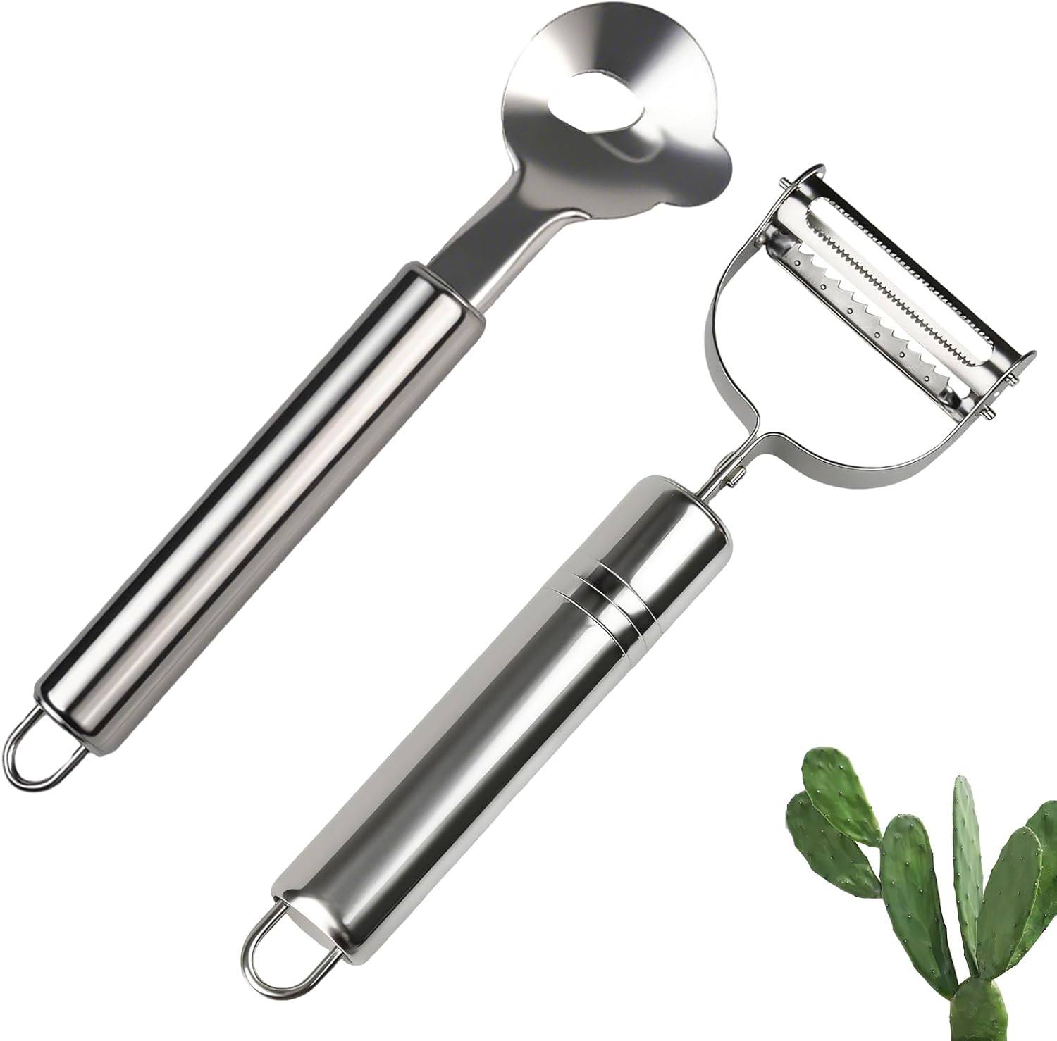 2pcs Cactus Peeler Spoon, Stainless Steel Cactus Peelers Tool with Long Handle, Vegetable Peeler for Making Noodles Fruits Vegetables Remove Peel 2pcs Cactus Peeler Spoon, Stainless Steel Cactus Peelers Tool with Long Handle, Vegetable Peeler for Making Noodles Fruits Vegetables Remove Peel
