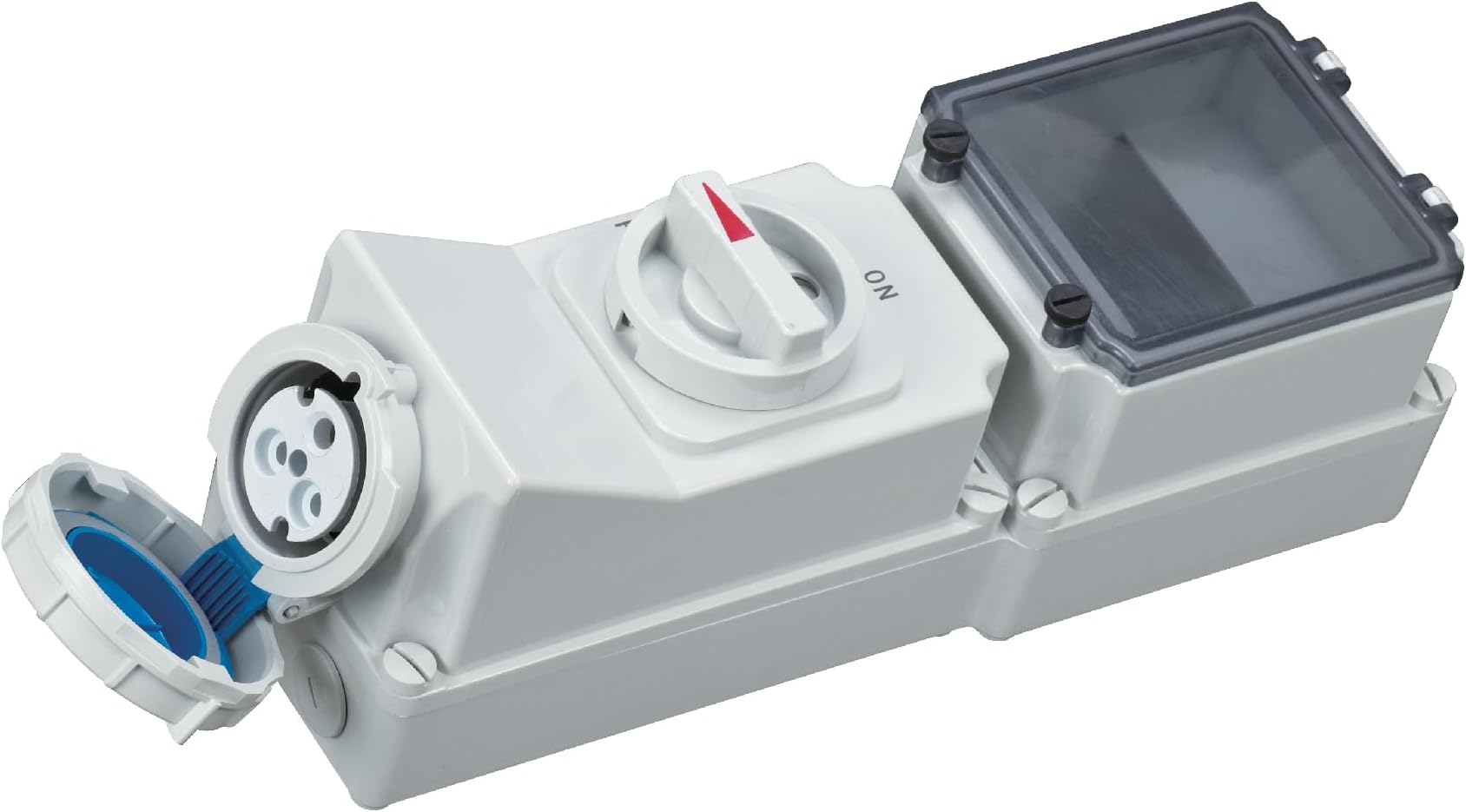 MX Industrial Interlock Socket with Duo 230V Outlet, 5-Pole 32A 3P 6H IP67 Waterproof Electrical Plug & Socket Connector for Industrial Power Distribution and Machinery Applications
