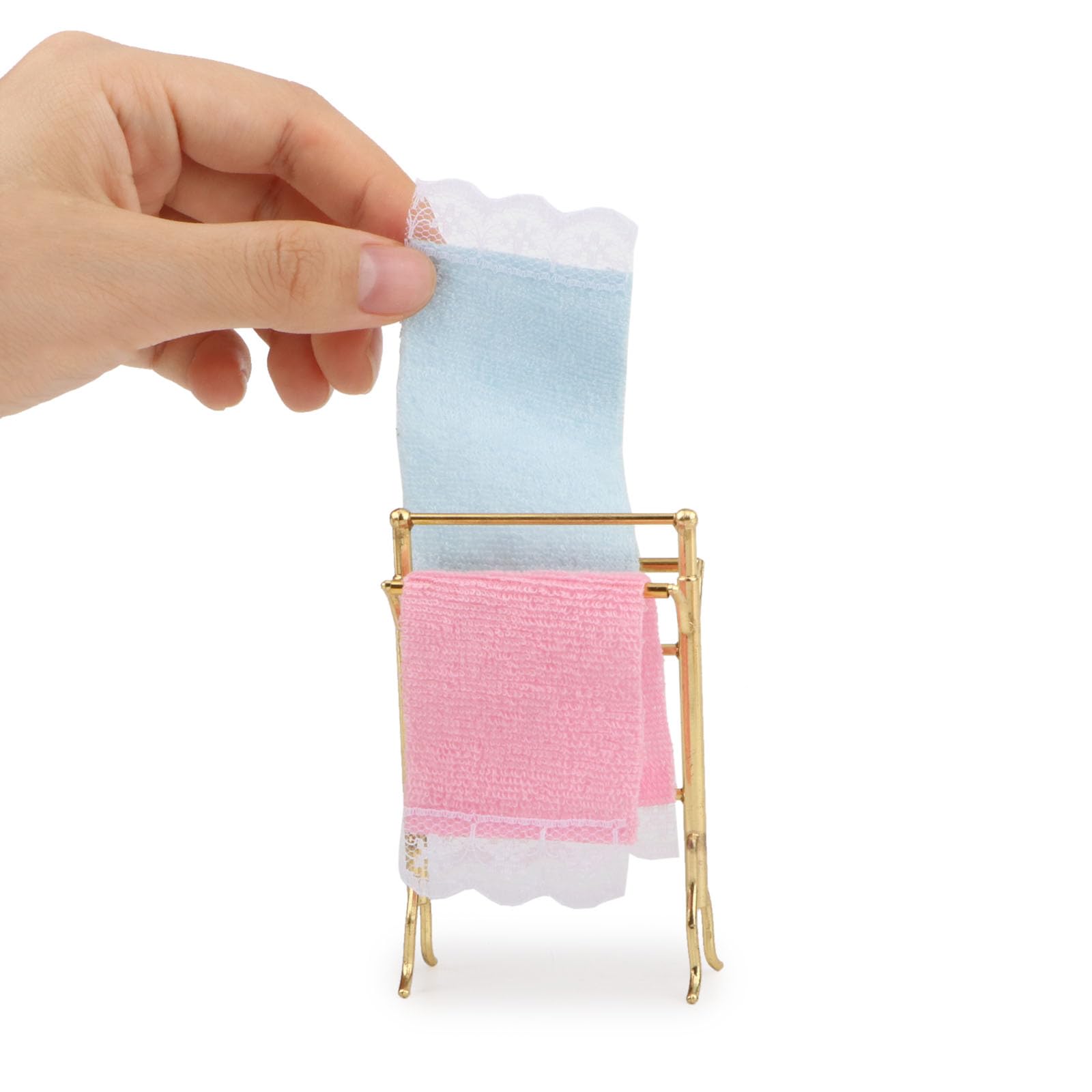 Dollhouse Towel Rack 1/12 Miniature 2PCS Towels & Rail Set for Dollhouse Bathroom Accessories