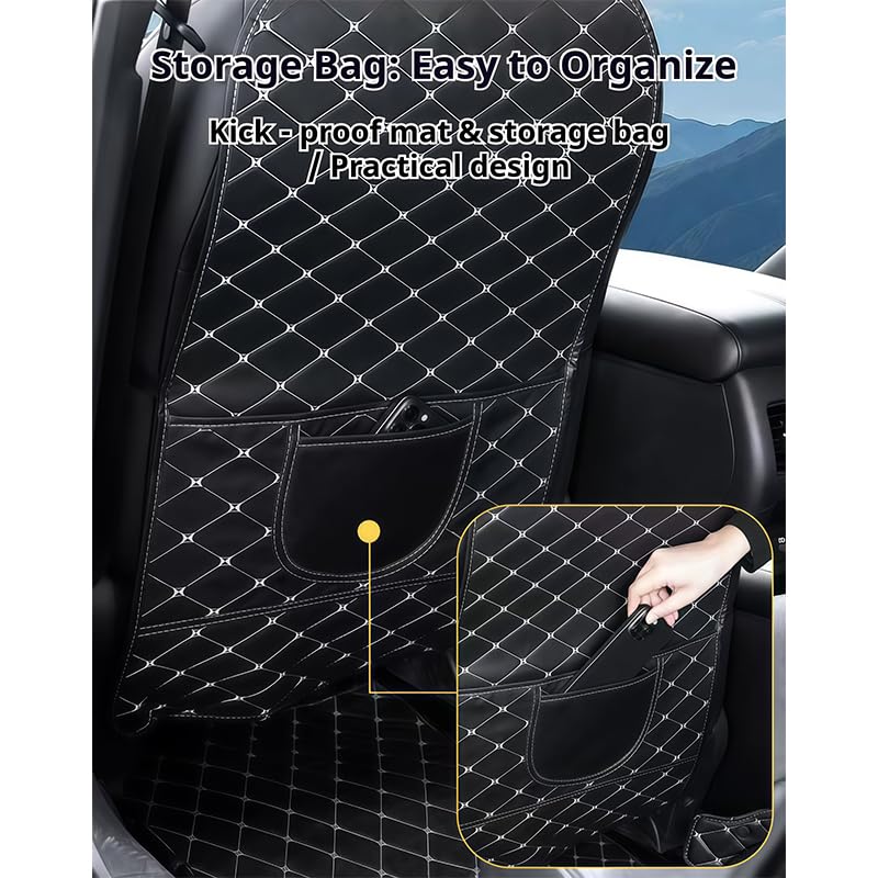 Auto Rückenlehnenschutz passend für Volvo V50 2004-2012, Wasserdicht Kunstleder Trittschutz Matte, Sitzschoner Rückseite mit Tasche, 2er Set,Black