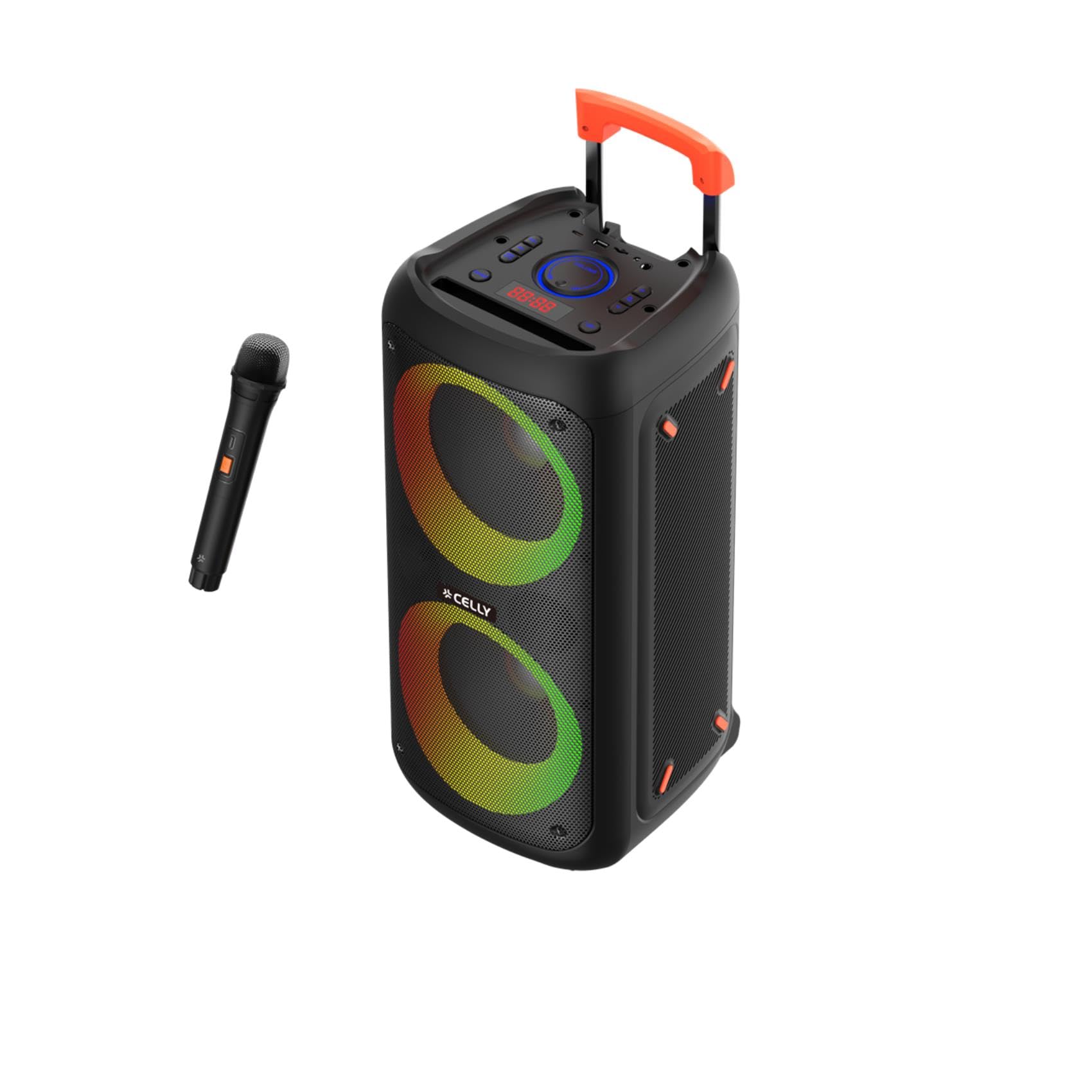 Northix Schwarz Celly, Portable Bluetooth-Lautsprecher Mit Drahtlosem Mikrofon Und Lichteffekten, True Wireless Stereo Technologie Für Partys Und Veranstaltungen, Leicht Deto Carry, Leistung De 40 W