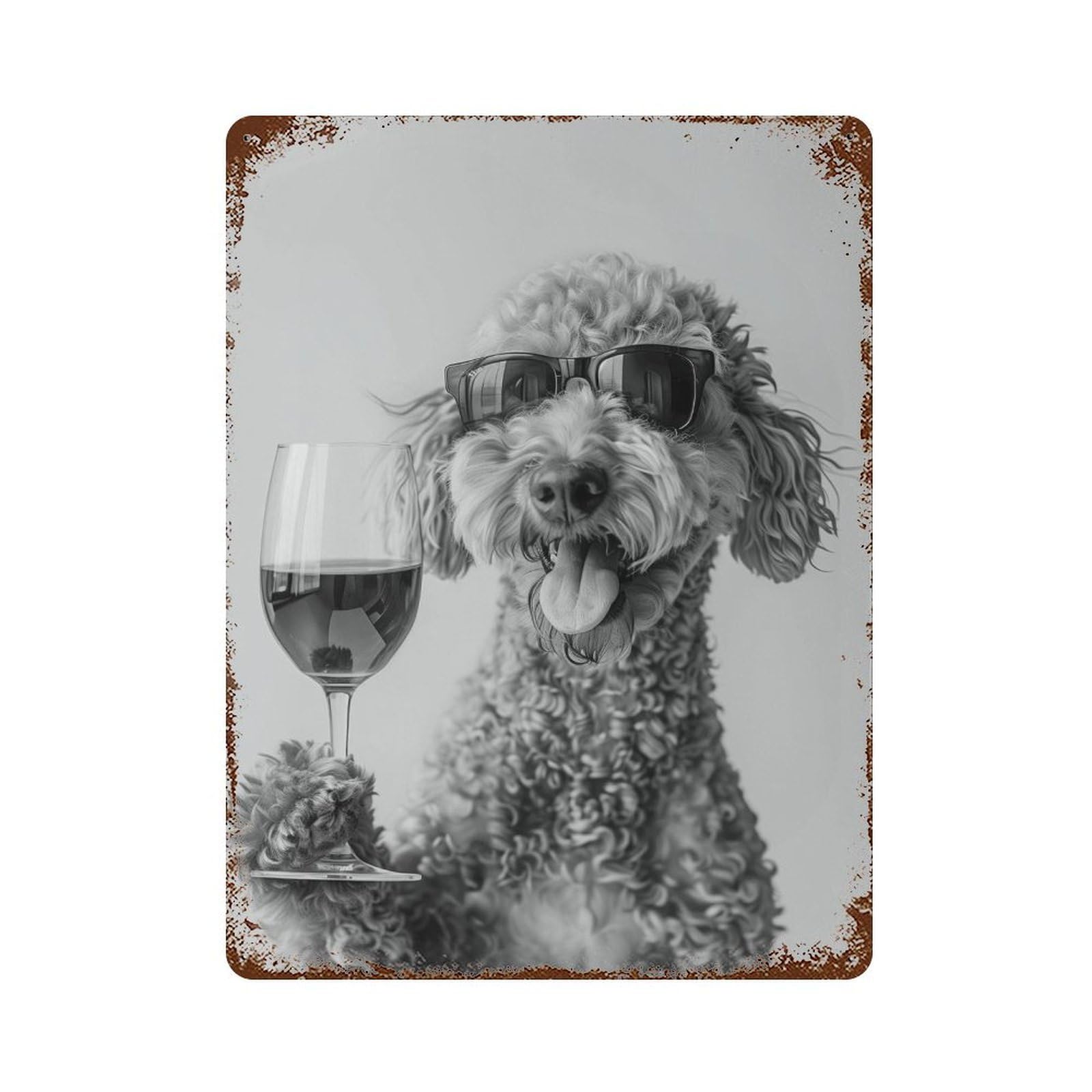 xiaoxiaoshen Labradoodle Drinking Wine Print Wall Decor Art Metal Tin Poster Modern Home Decor Art Home Bar Shop Decorations Vintage Sign 40x30cm