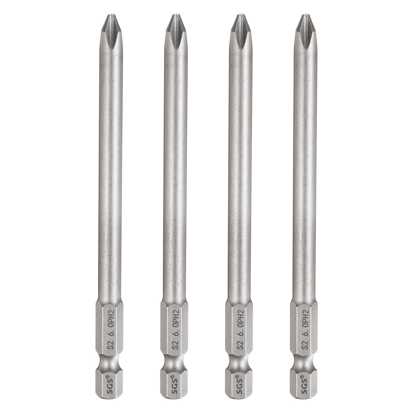 sourcing map 4pcs #2 Phillips Screwdriver Bit PH2 1/4" Hex Shank 4" (100mm) Long 6mm Rod Magnetic Cross Head Drill Bits S2 Steel Industrial Screw Driver for Electric Power Tools, Gray