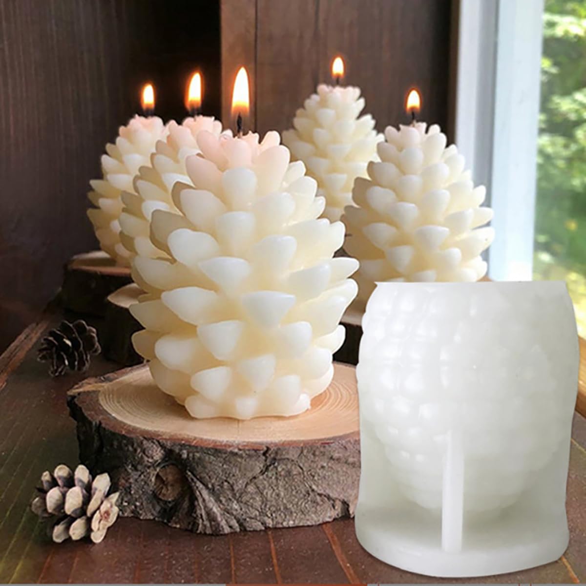 Christmas Pinecone Silicone Candle Molds Soap Mold 3D Xmas Theme Resin Concrete Mould DIY Supplies Ornament Mold Autumn Table Home Decor 1pcs