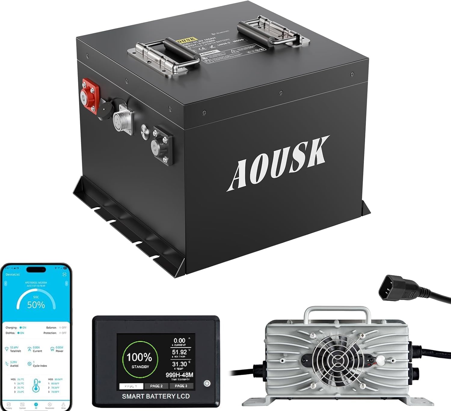 48V 105Ah Mini LiFePO4 Lithium Batteries MAX 10 24 kW Built-in 200A BMS with Touch Monitor Mobile APP