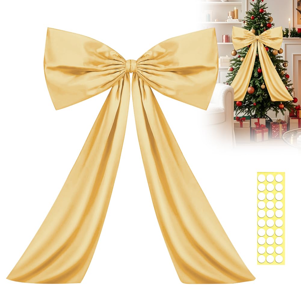 FARYODI Large Satin Bow 60 x 90 cm, Large Bow Decoration, Exquisite Satin Bows Large for Party, Wedding, Wall, Home Decoration (Champagne Gold)