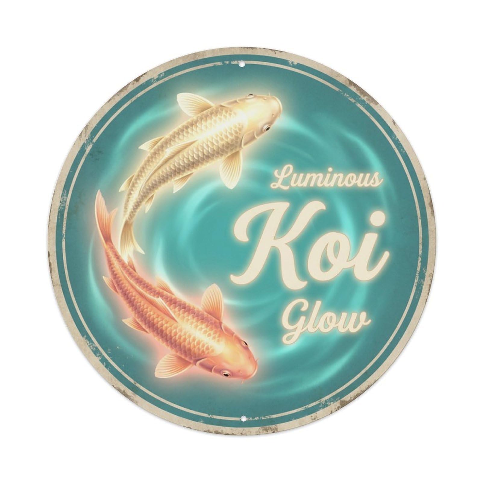Metal Tin Sign Koi Fish Luminous Radiant Light Waters