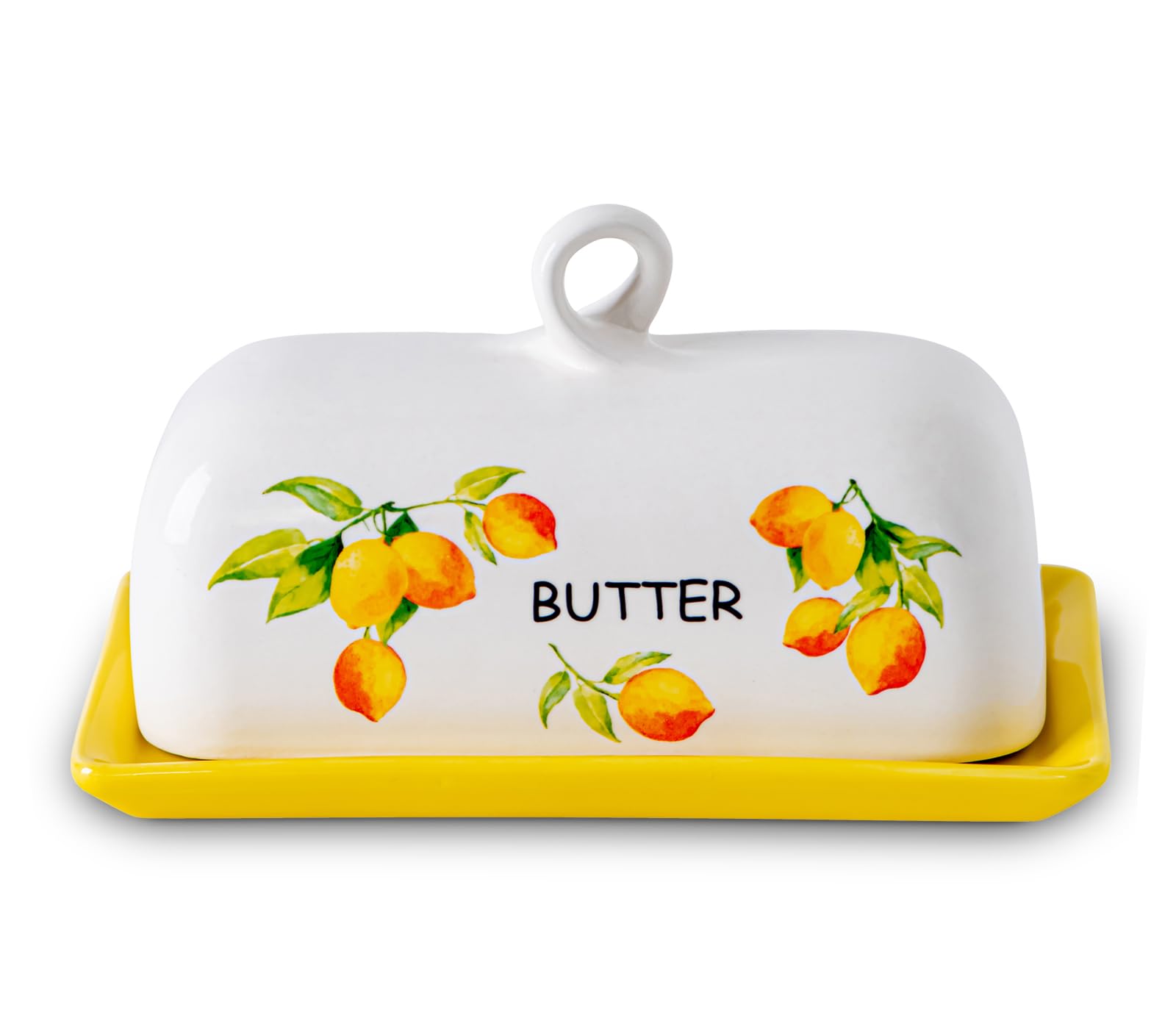 Lemon Butter Dish With Lid For Countertop Yellow Ceramic Butter Dish Large Butter Dish With Cover Butter Tray Painted Butter Holder Le Creuset Butter Dish