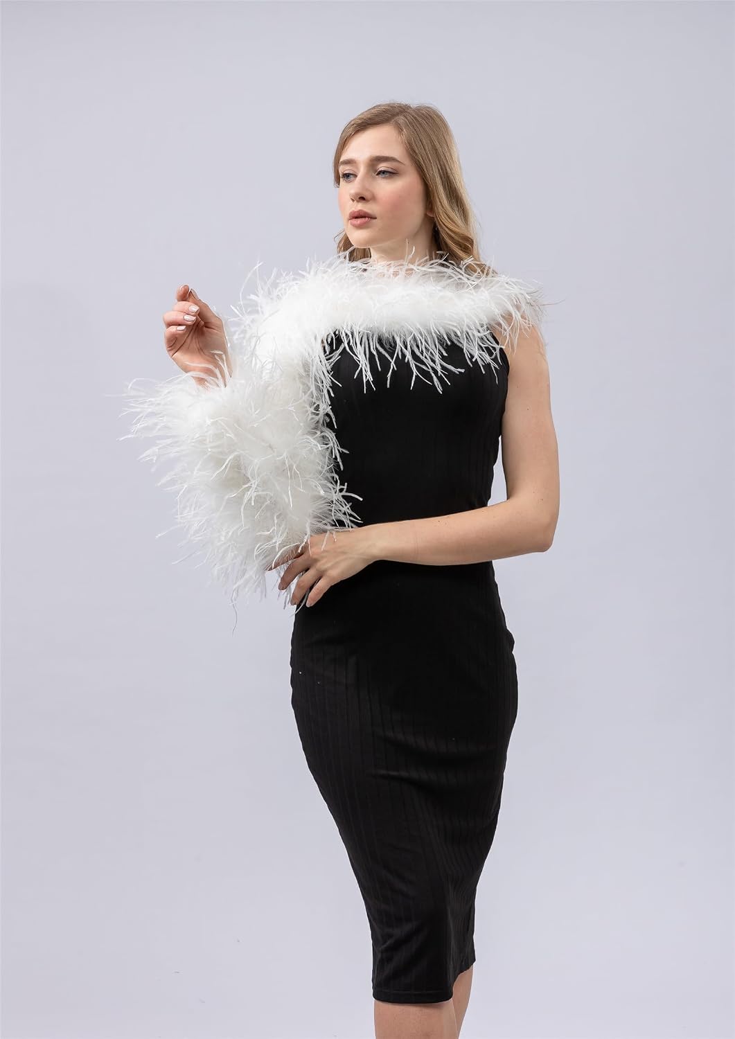 LVCOMEFF Women Single Long Ostrich Feather Arm Warmer Fur Arm Sleeve For Party Luxurious Furry Fingerless Glove