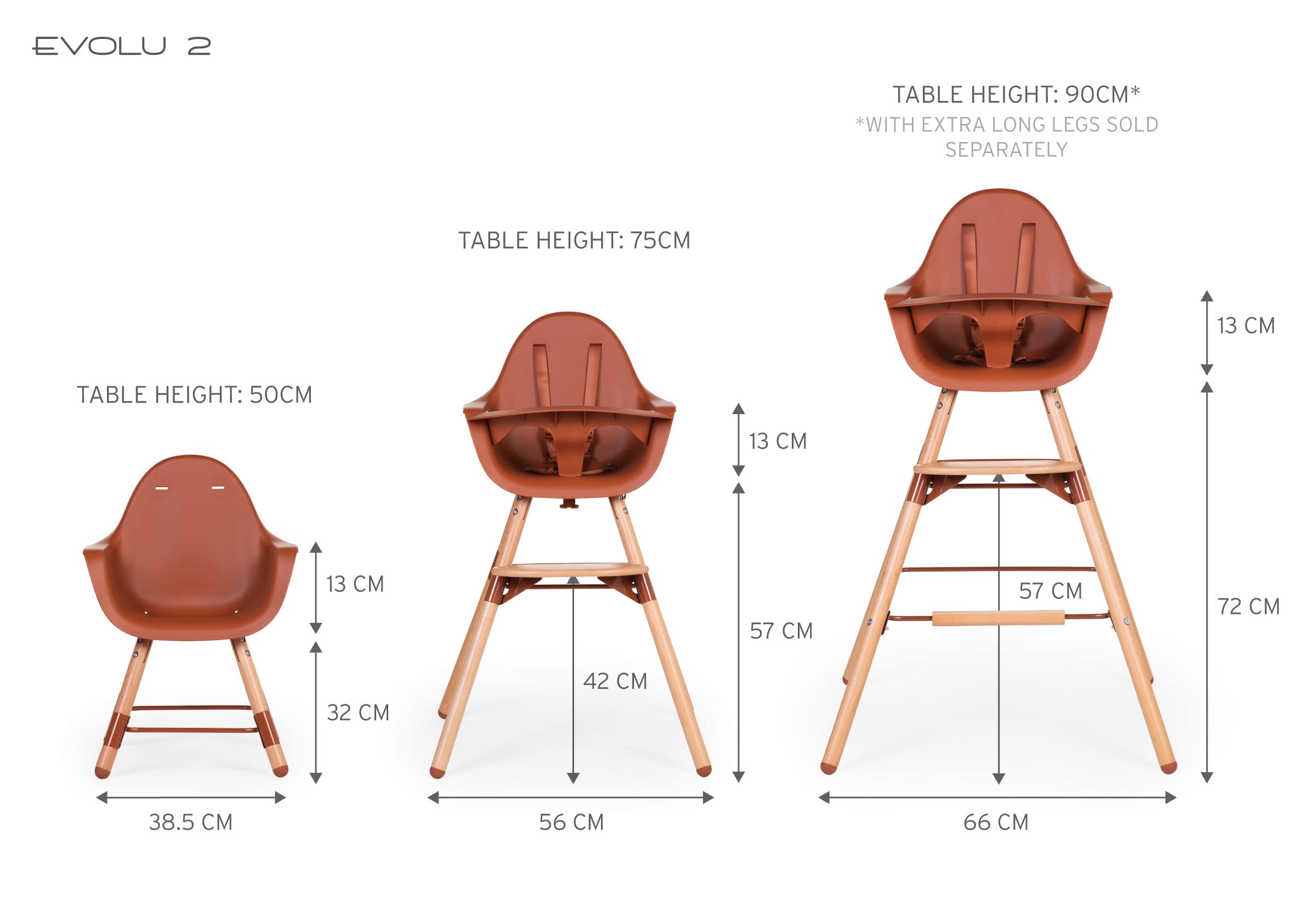 CHILDHOME, Chaise Haute Bébé/Enfant, Evolutive, Dès 6 Mois, Réglable En Hauteur, Harnais 5 Points, Nombreux Accessoires, Compatible Avec Transat Naissance Evolu, Bois De Hêtre, Evolu 2, Terracotta