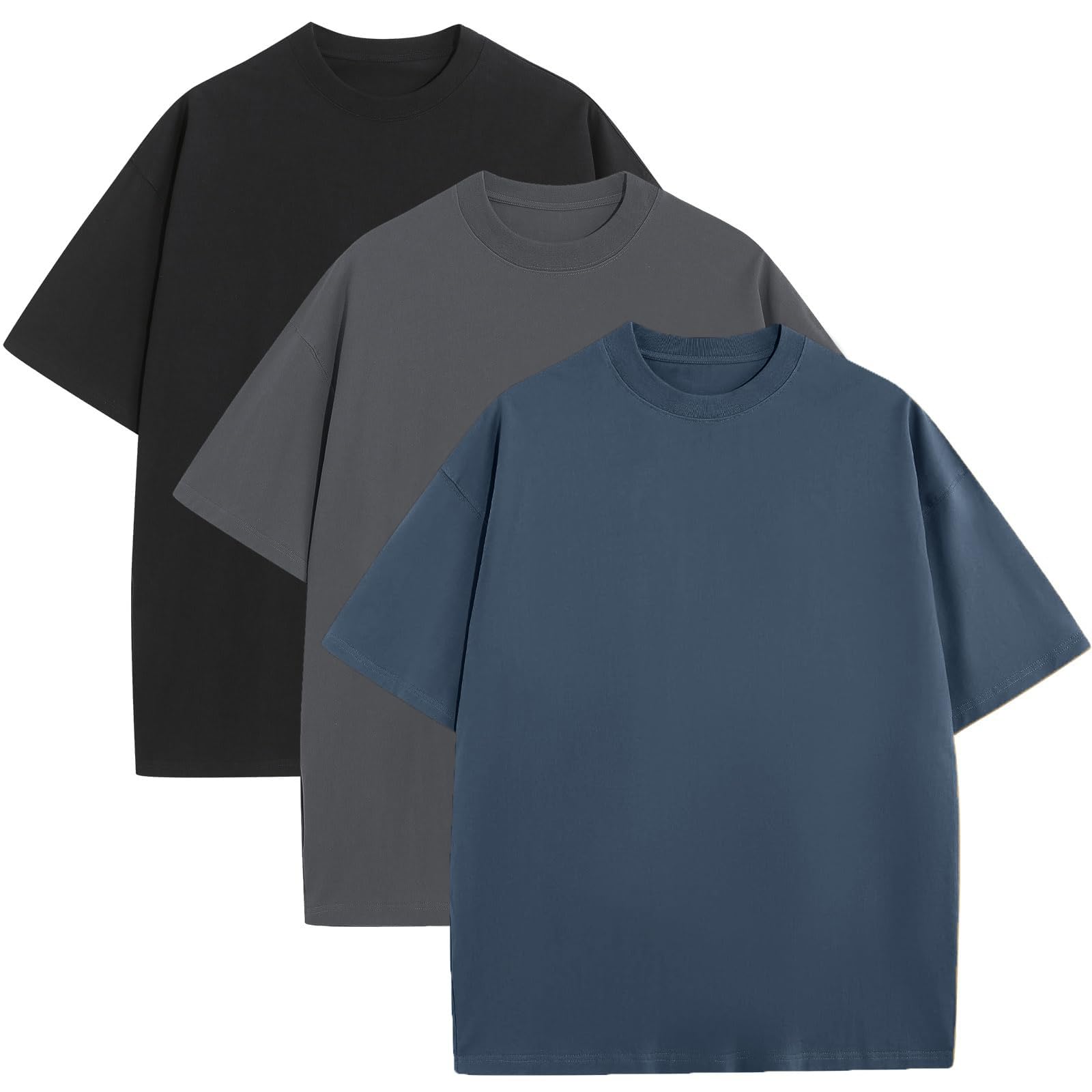 Mens Oversized T-Shirts Fashion Loose Fit Crewneck Tshirt Streetwear Heavyweight Short Sleeve Tee Shirt Gym Workout Tops