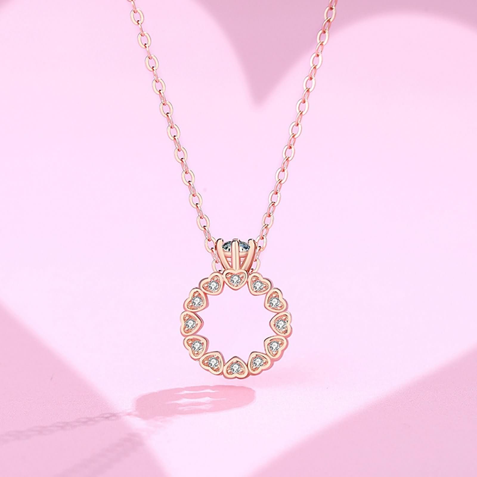 Damen Kettenanhänger Roségold 375/585 / 750, Krone und Hohl Kreis mit Moissanit, Damen Kette Anhänger Rosegold