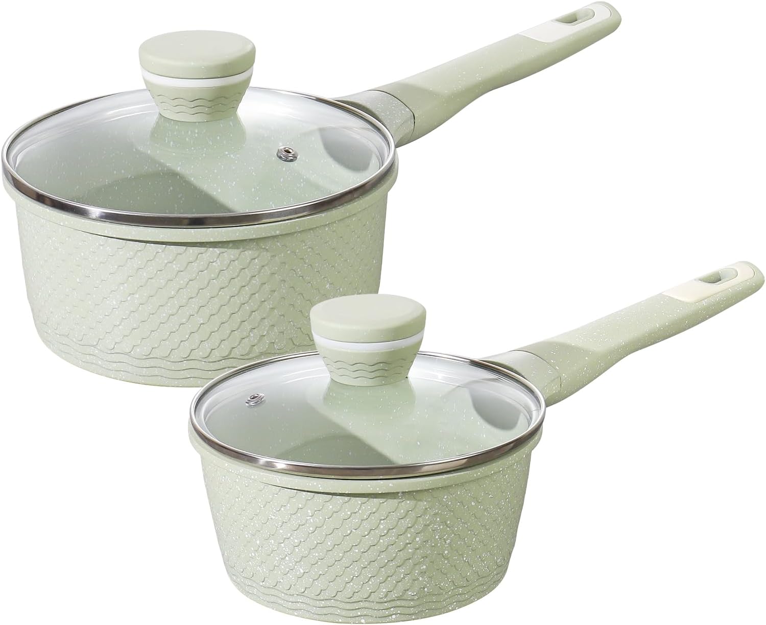 Sauce pan set 4 Pcs 1.5Qt & 2.0Qt SaucePan Set with Lid, Non Stick Sauce Pot for Cooking, Easy to Clean, 100% Free PFOA PFAS Cooking all stovetop - Green Granite