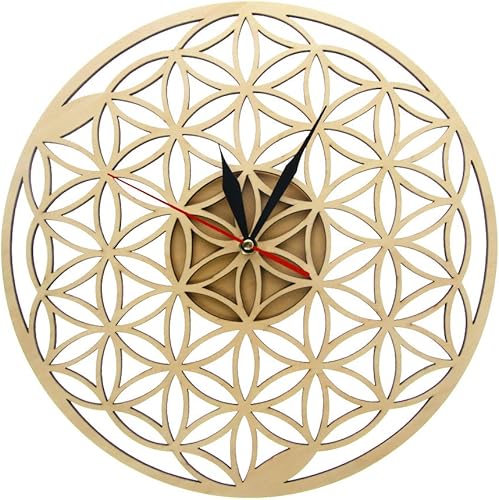 The Geeky Days Flower of Life Intersect Rings Reloj de pared de madera geométrica geometría sagrada Reloj decorativo Reloj de inauguración de la