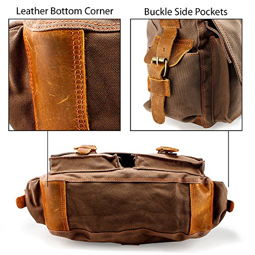 Gearonic 5802ALL-NEW Gearonic Men And Women Canvas Leather Messenger Bag For 14'' 15'' 17'' Laptop Satchel Vintage Shoulder Rugged Military Crossbody Large Briefcase thumb #3