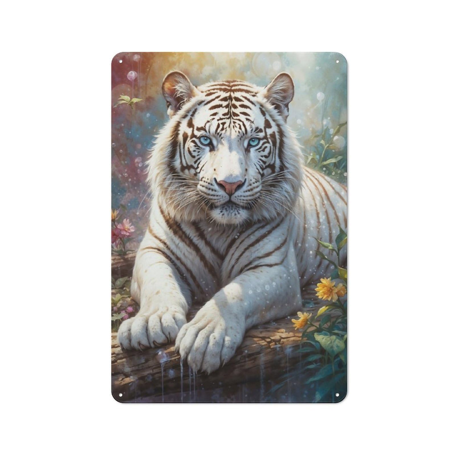 White Tiger with Blue Eyes Rustic Tin Sign 30x20cm for Café Or Home Bar, Suited to Hospitality Decor Collectors