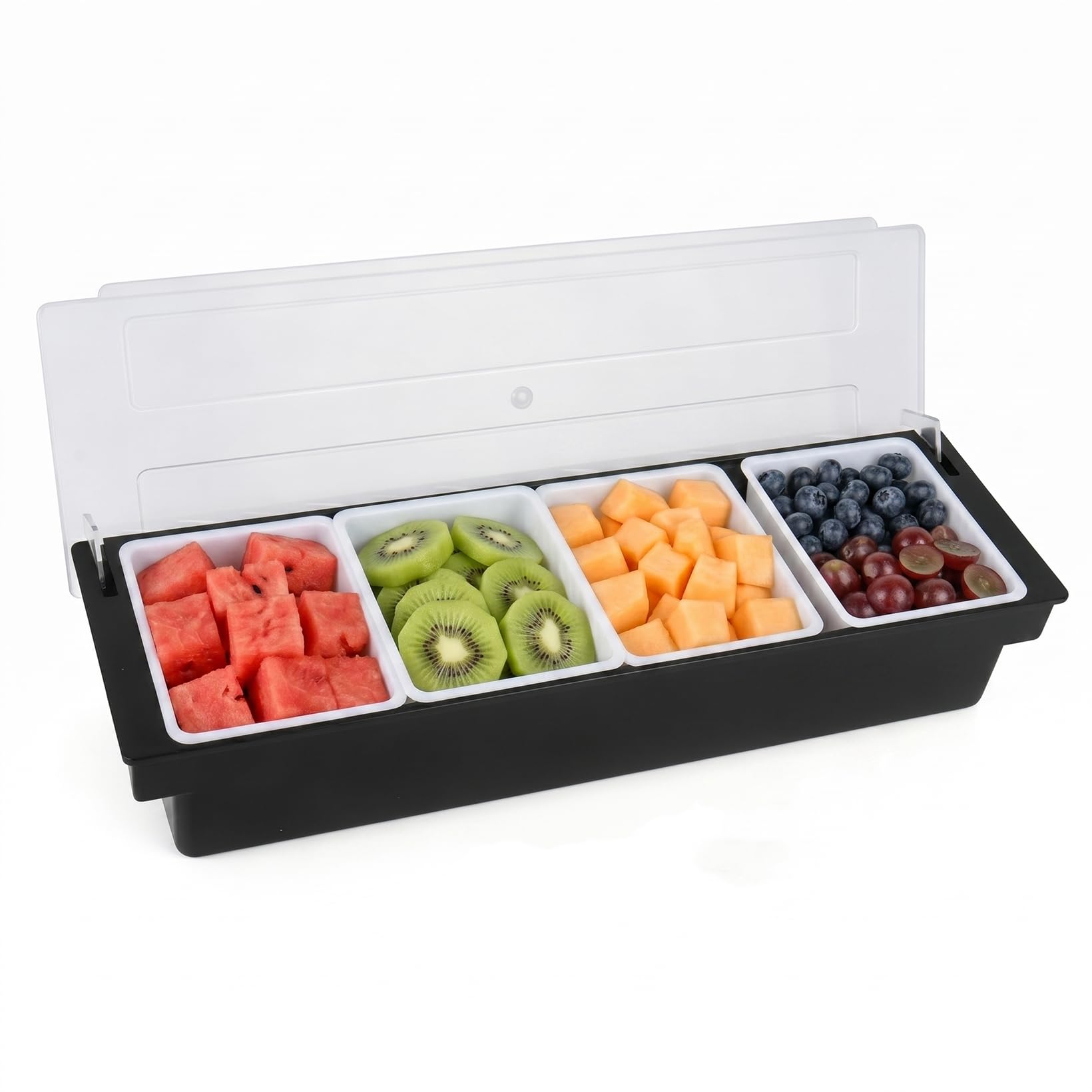 Goklmn 4 Compartment Detachable Topping Station Plastic Pizza Ingredients Condiment Dispenser Bar Fruit Holder Reusable Removable Inserts with Lid Container for Bars Home