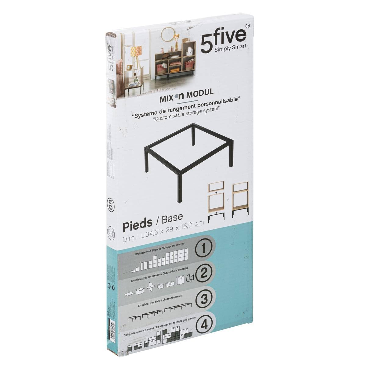 5 five simply smart 5five - Gambe per mensola in metallo nero - L.34 x P.29 x H.15 cm - Supporto per mobili Mix'n'Modul