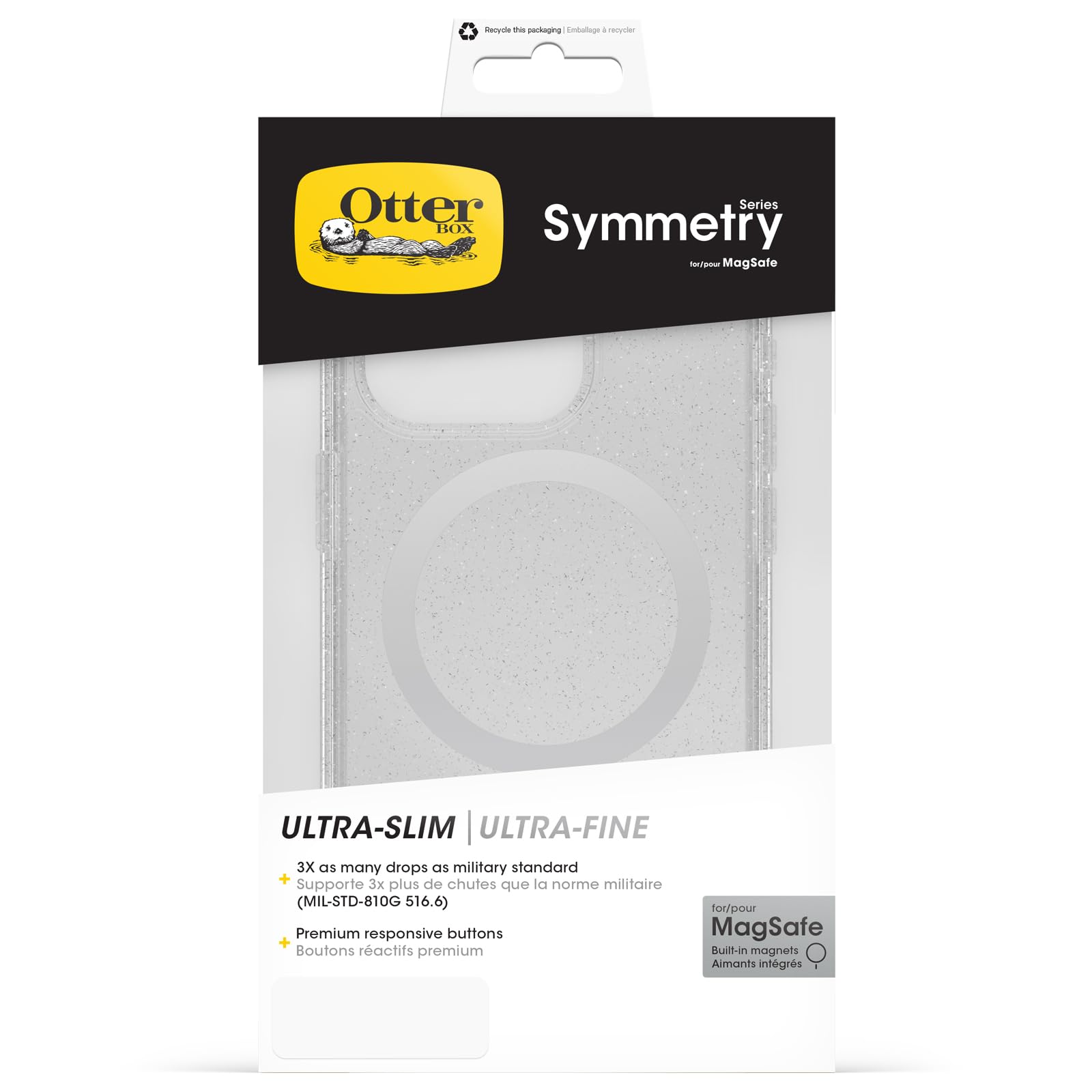 OtterBox Cover per iPhone 15 Pro Symmetry Clear per MagSafe,resistente a shock e cadute ;sottile,testata 3x norme MIL-STD 810G, Stardust