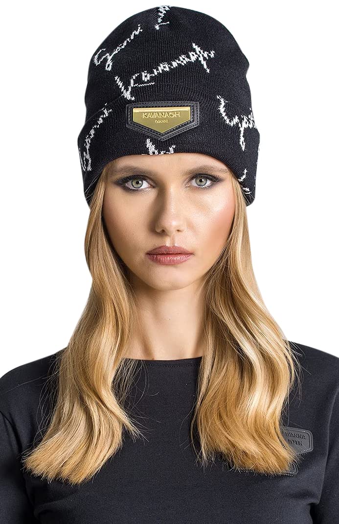 Gianni KavanaghWomen's Black GK Signature Beanie Hat, Unique, Black, One Size