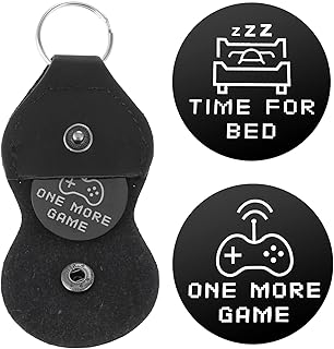 cobee Funny Destiny Flip Coins, Double Sided Gaming Novelty Coin One More Game/Go to Bed Pocket Hug Token with Leather Keyring Stainless Steel Decision Maker Coin Gifts for Boyfriend Girlfriend