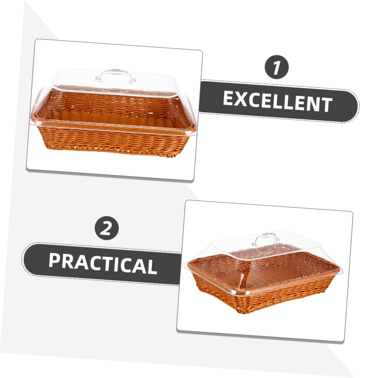 Cabilock Cesta de Almacenaje de Ratán Tejida Mano con Tapa Versátil para Pan Frutas y Alimentos Ligera y Portátil para Cocina Mesa y Picnic al Aire