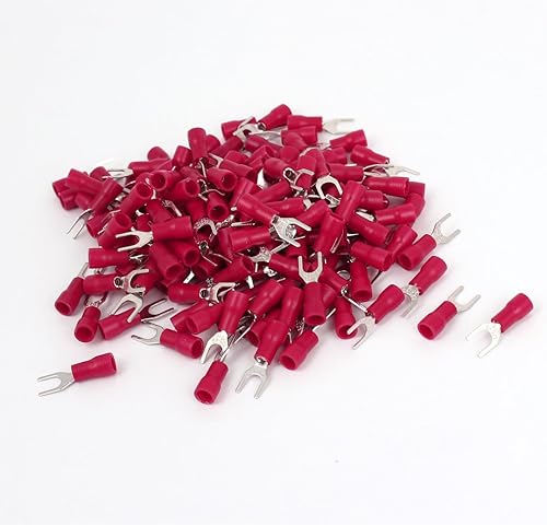 IIVVERR 220 piezas SV1.25-4 AWG 22-16 conector de terminales de horquilla preaislados rojo (220 Unidades SV1.25-4 AWG 22-16 Rojo Pre Aislante Tipo