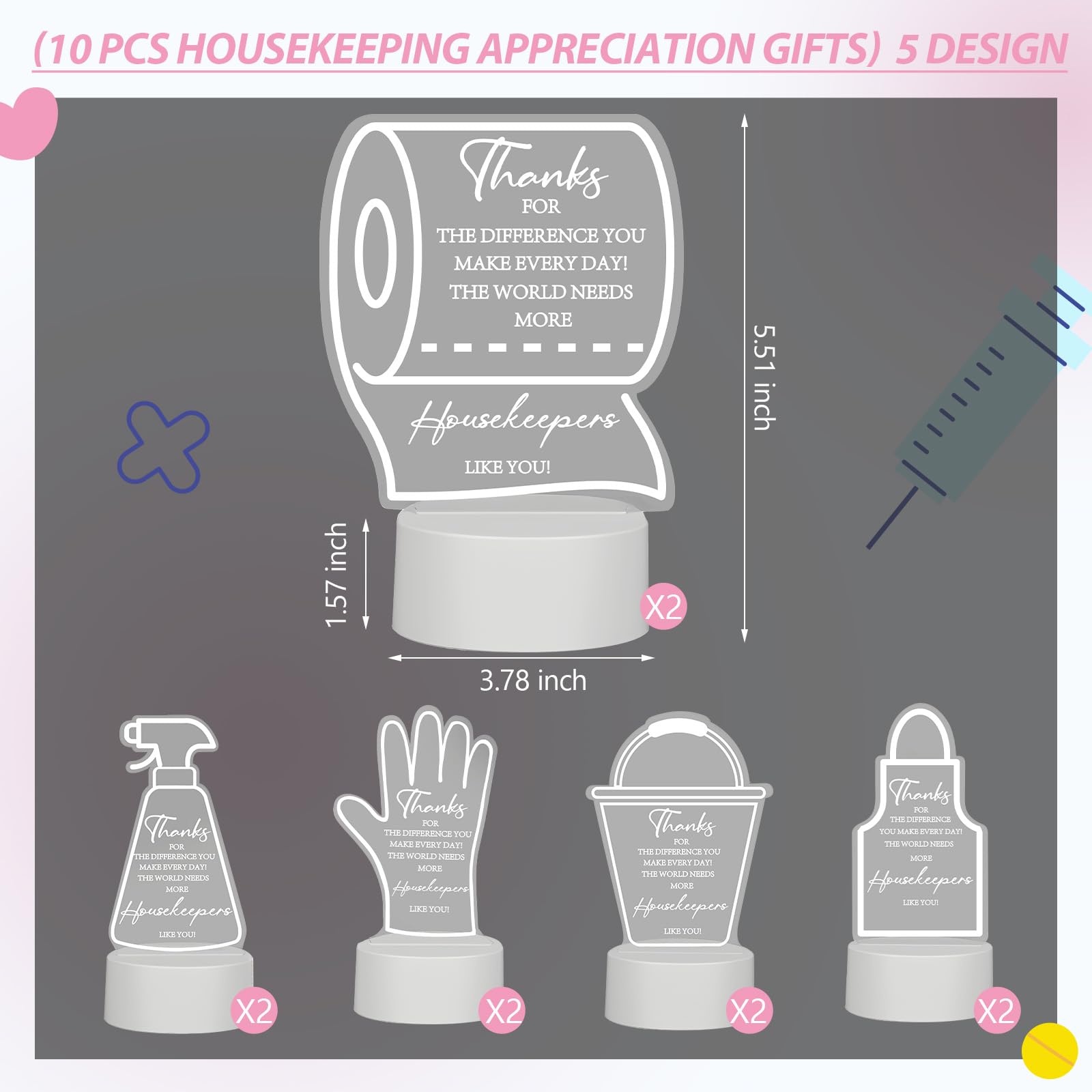 Tuanse 10 pz Housekeeping Apprezzamento Regalo Bulk Acrilico Notte Luce LED con Inciso Governanti Lampada da Notte con Base Rn CNA Regali di ringraziamento per la casa Dipendenti Personale Decorazione