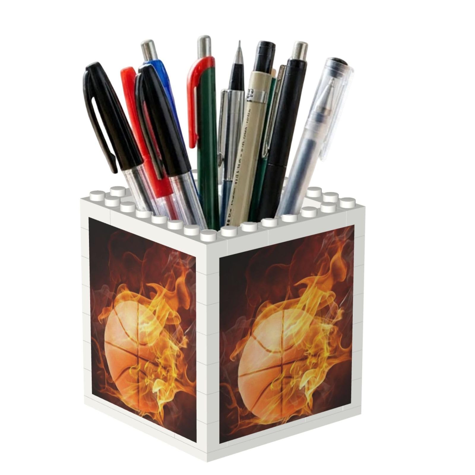 Poadnly Basketball Print, Pen Pot Pencil Holder for Office Home School, Compact Desk Organiser for Office Stationery
