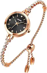 Relógios modernos femininos de quartzo, analógicos, à prova d'água, com pulseira 3D de ouro rosa e strass, 2 - preto
