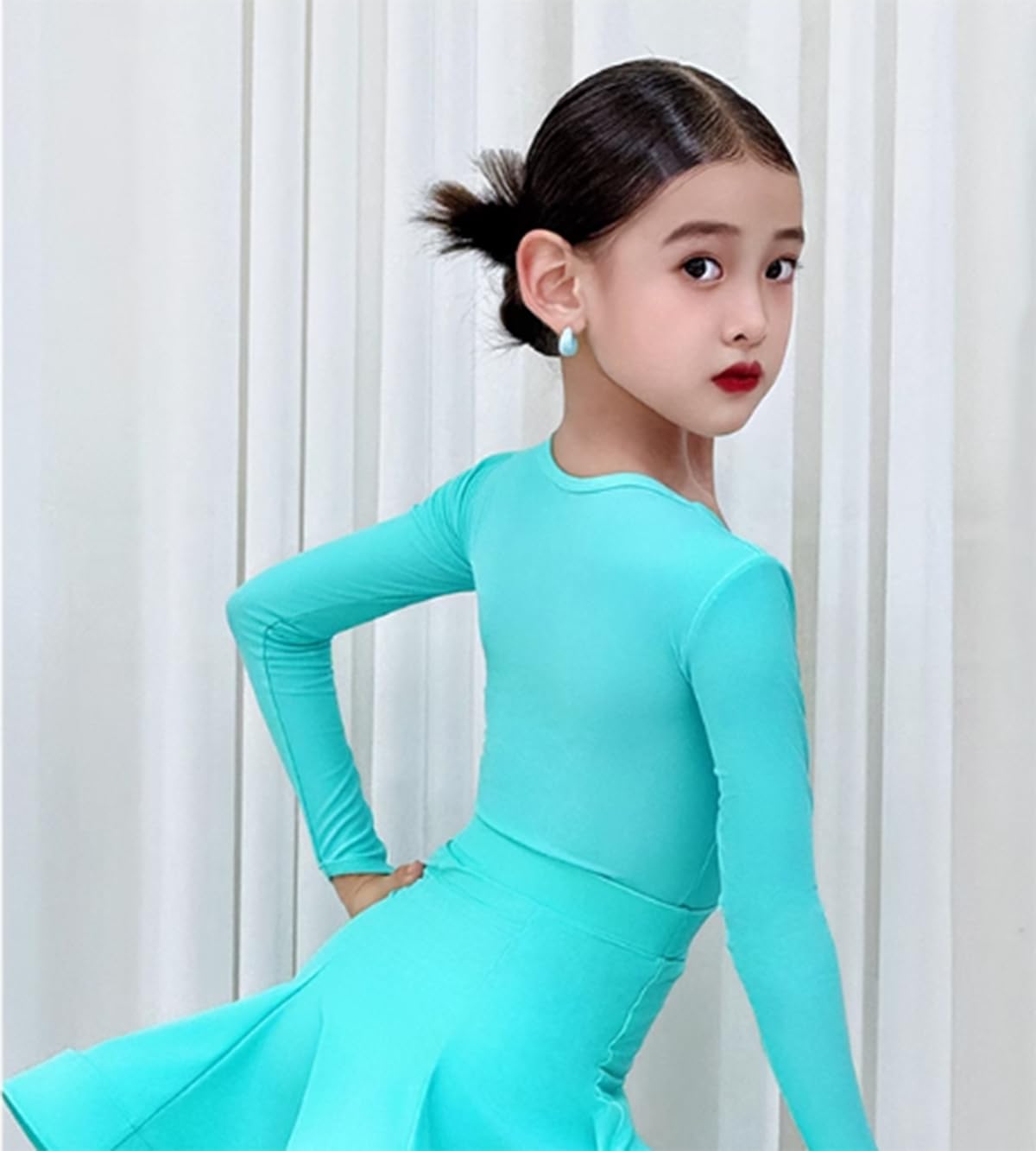 Vestido Profesional de Baile Latino para niñas Ideal para Tango Salsa Samba y Bailes de salón Traje para competición o presentación en el Escenario,Azul,140cm