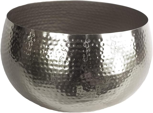 Leaf Large Straight Edge Hammered Metal Planter, Silver, 32cm x 20cm