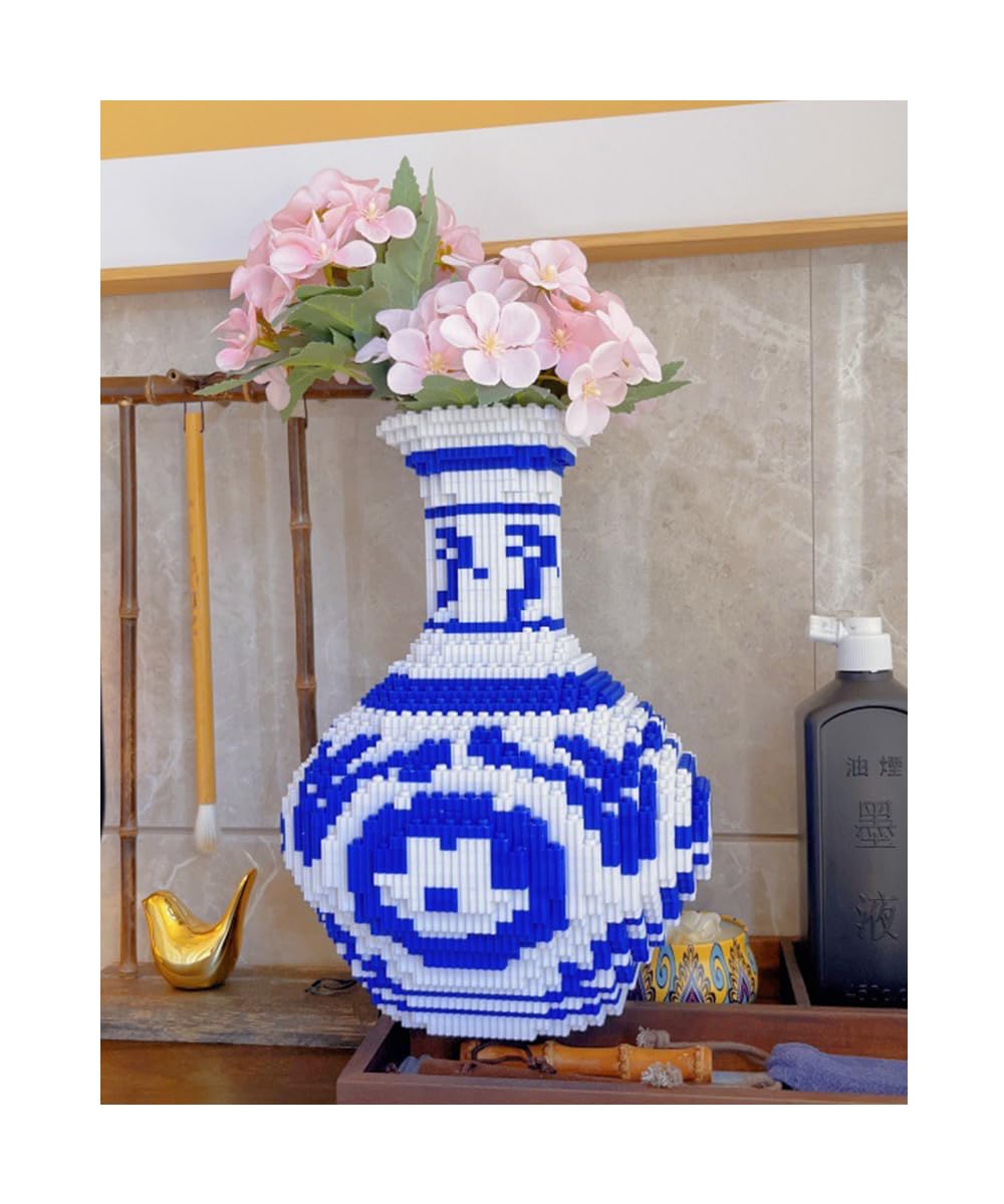 Vase Building Blocks Set, Blue & White Ceramic Style 6400PCS (2 Sets), Compatible for Lego, 7 * 7 * 11″ Creative Flower Building Kit for Home Decor, STEM Birthday Gift for Adults — view 8