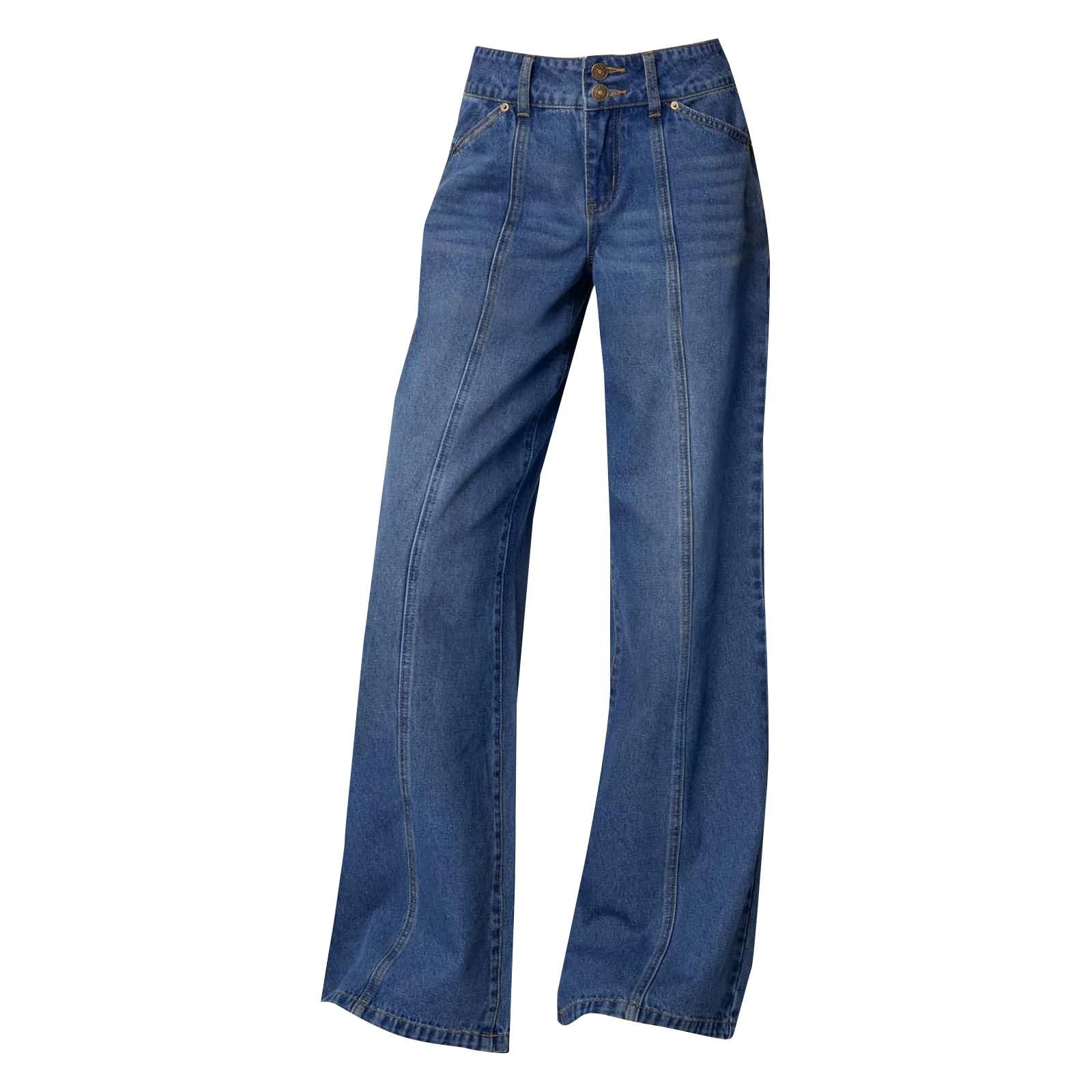 Generisch Szerokie dżinsy damskie Mom Jeans damskie dżinsy z wysokim stanem, spodnie motocyklowe dla kobiet, rozciągliwe, czarne, nadają się do codziennej drogi do pracy