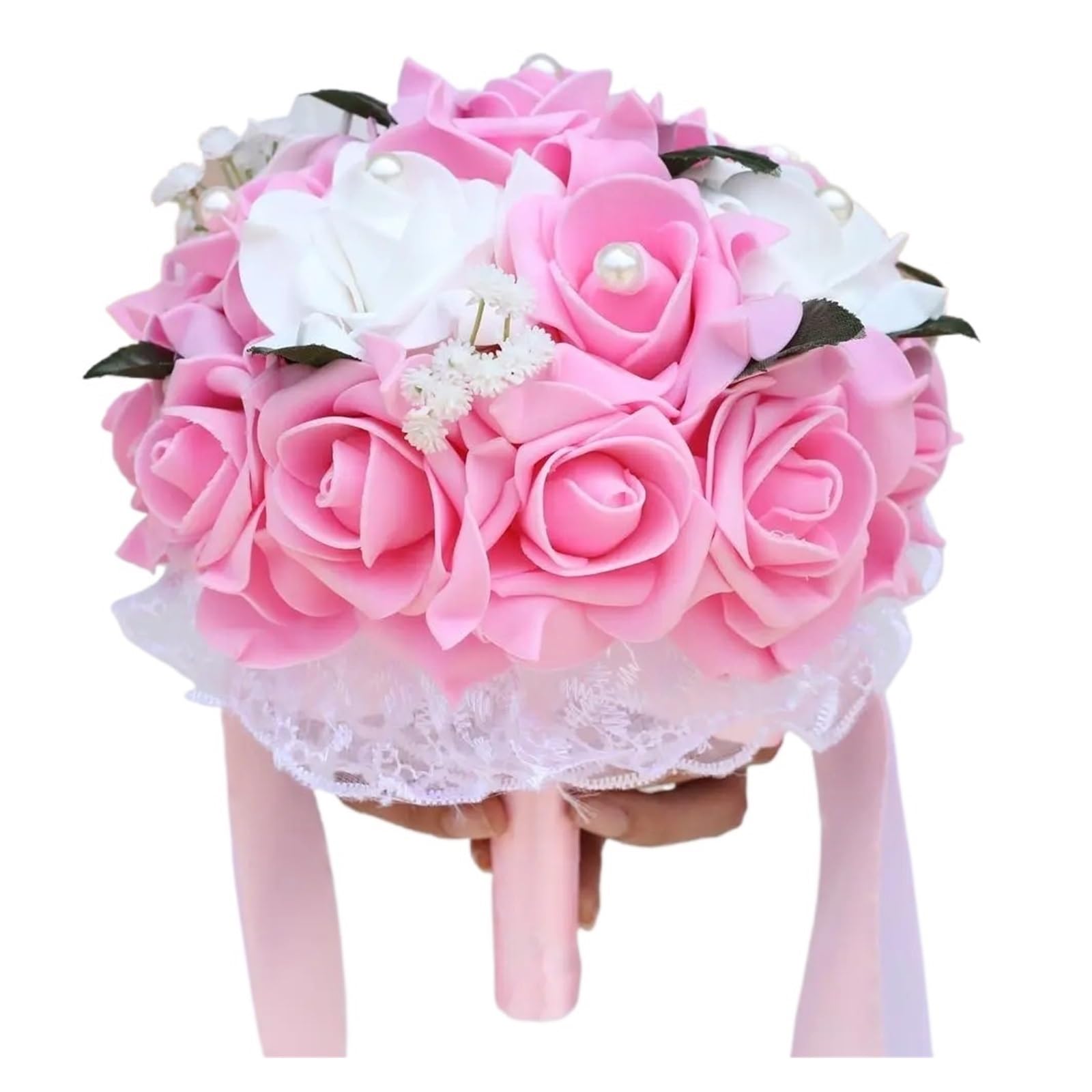LuoAXINN Artificial Wedding Bouquet Wedding Bouquet Mariage Bouquets Diamond Ribbon Bridal Holding Artificial Flowers Bride(Pink)