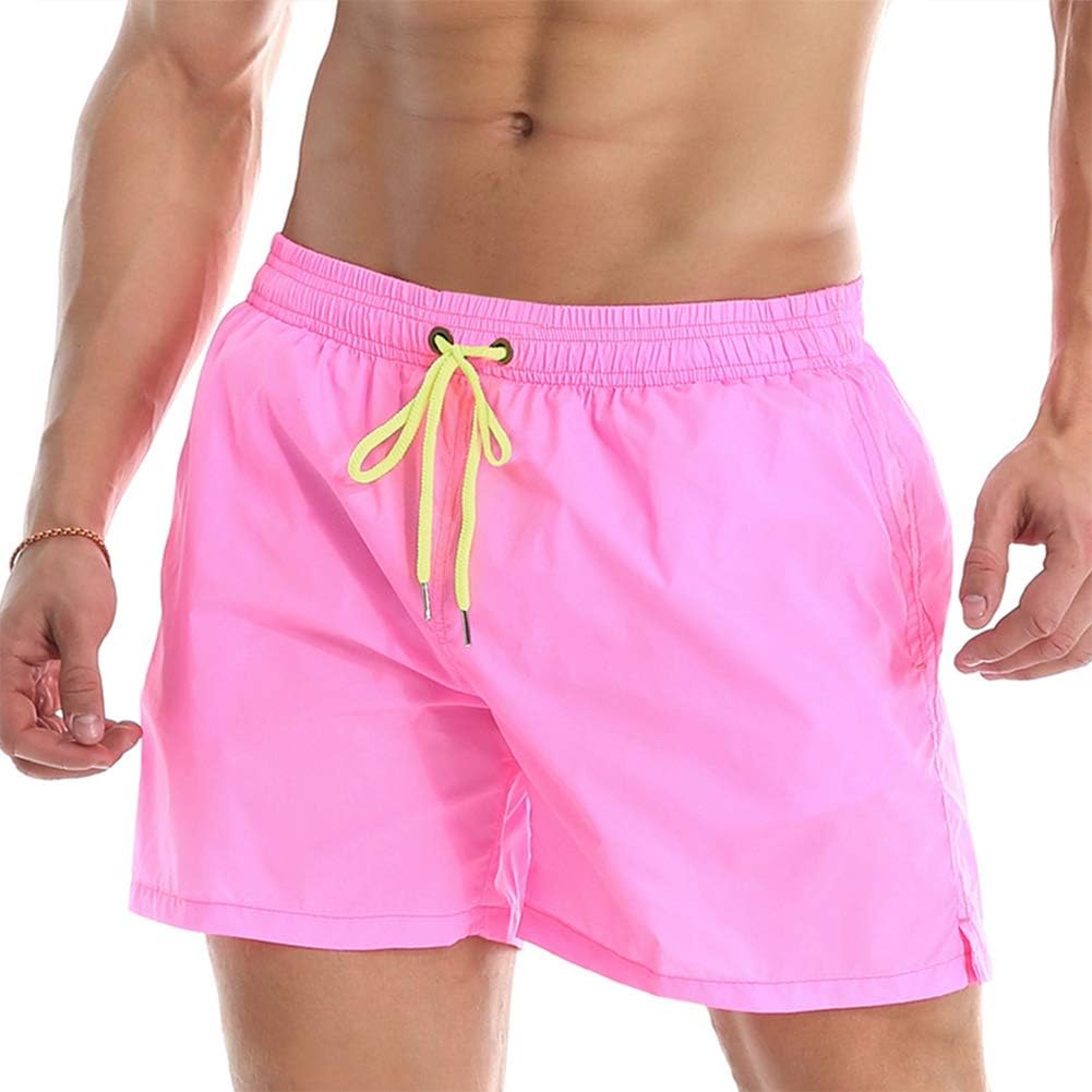Menââ‚¬â„¢s Solid Swimming Trunks Quick Dry Beach Bathing Swim Shorst with Mesh Lining(Pink,XXL)-image-41