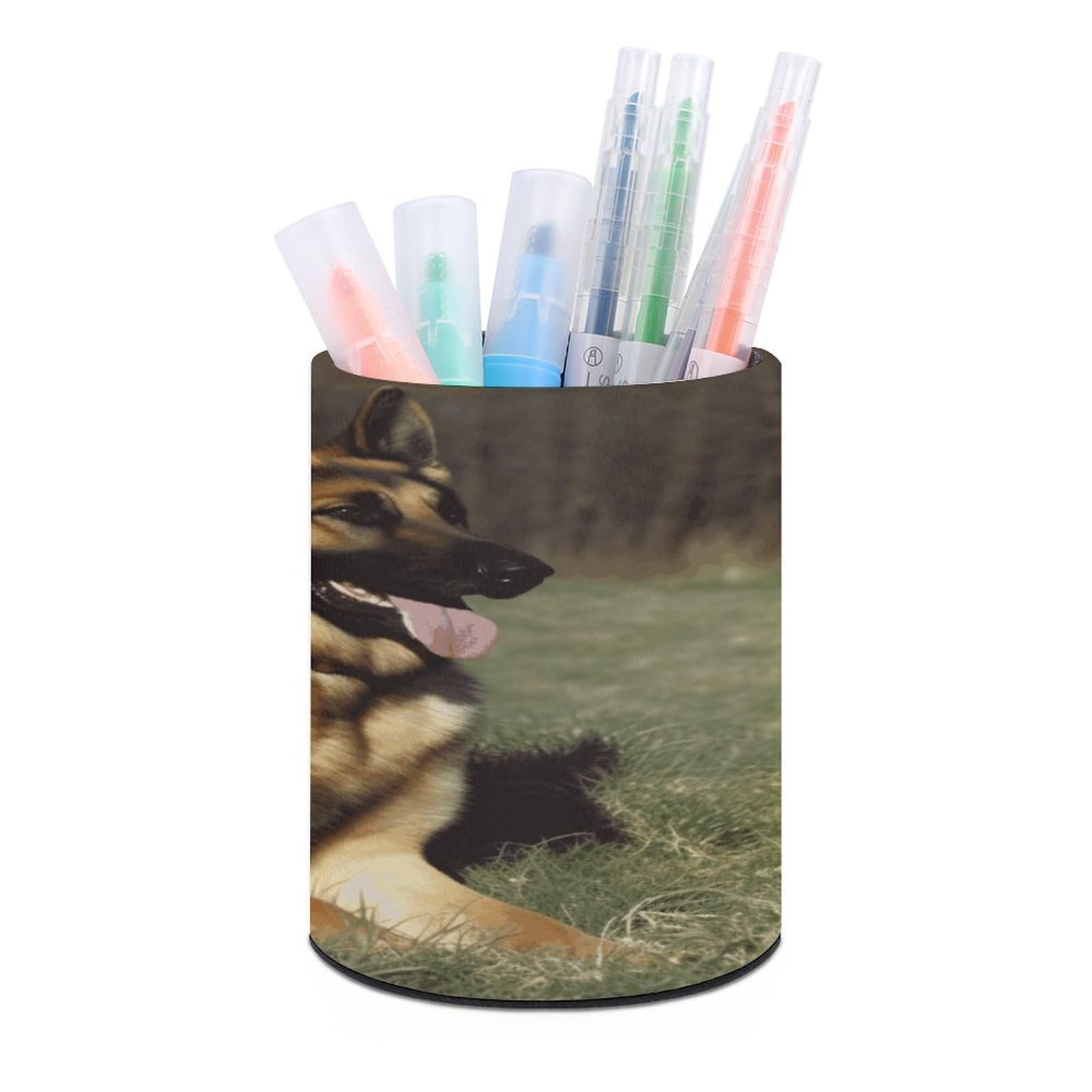 FekiLoot German Shepherd Dog Pen Holder Personalized Desktop Pencil Holders Case Office Accessories Container Box for Round Pen Cup Desktop Organizer Makeup Brush Holder Caddy Storage