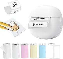 Impressora de adesivos, máquina térmica portátil de adesivos com 6 rolos de papel, mini máquina de fazer etiquetas Bluetooth para notas de estudo, professores, casa, escola, criações DIY