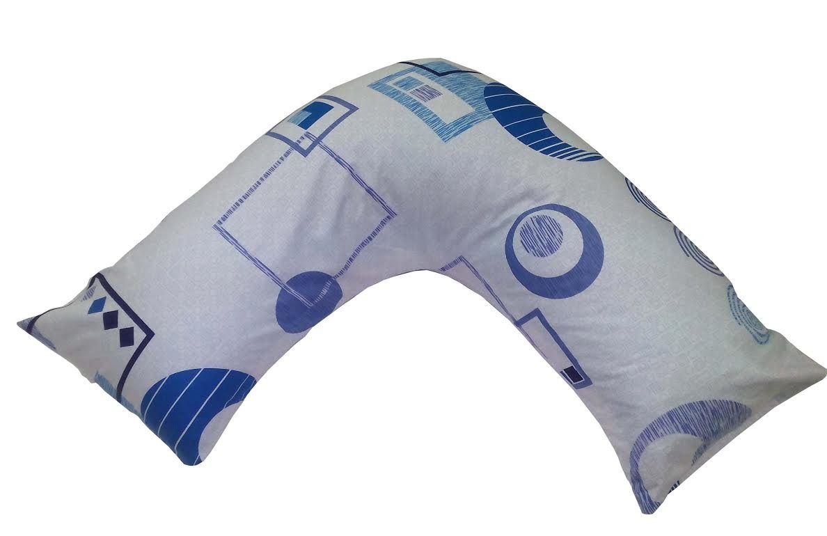 Rayyan Linen Ashar Blue White Percale V Shape Pillowcase For Back & Neck Support, Orthopedic, Pregnancy, Maternity, Nursing, Feeding, Relaxing Etc (Printed V Shape Pillowcase Only)