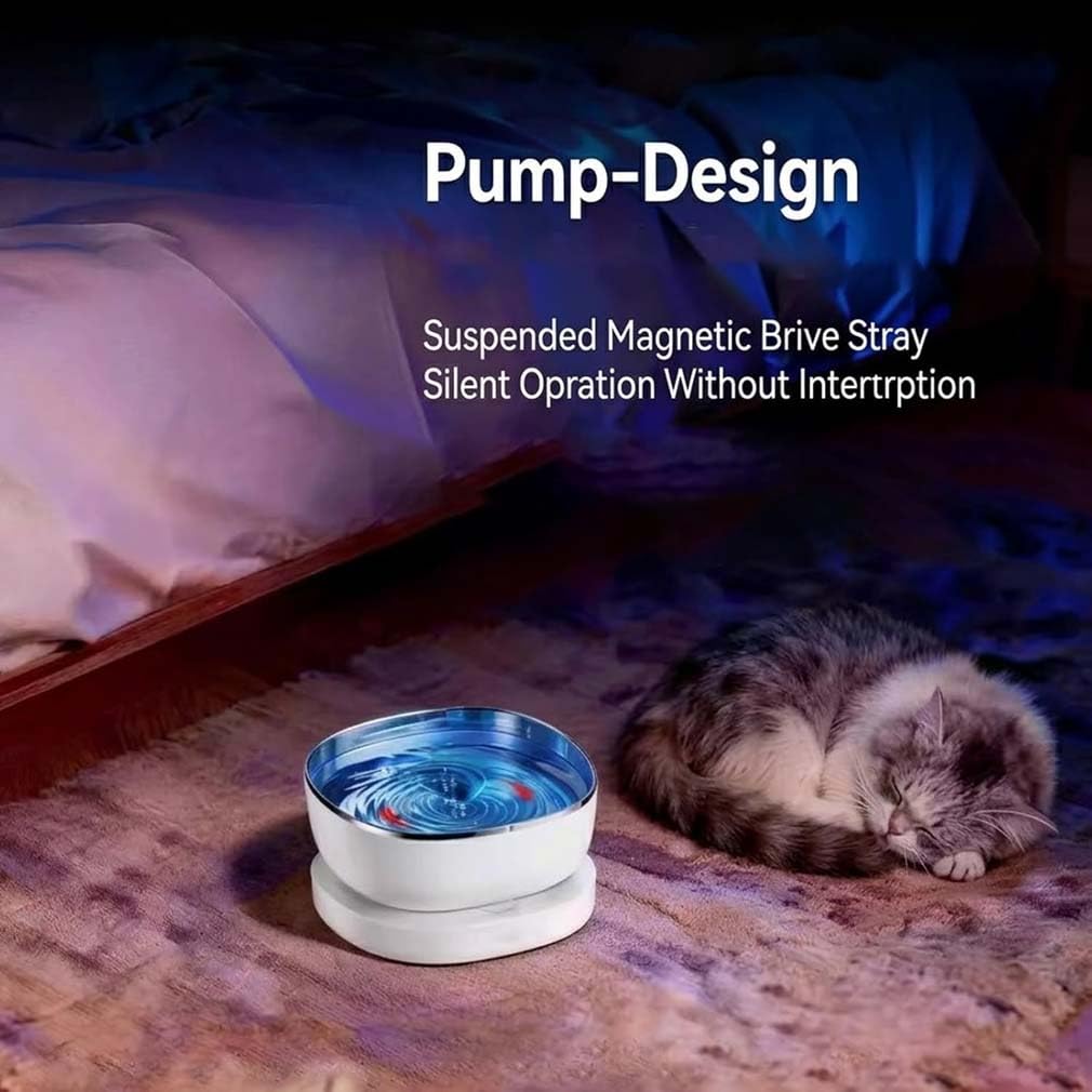 Magnetic Cat Water Fountain, Magnetischer Katzen-Trinkbrunnen, Katzenbrunnen Kabellos 0.8L, mit interaktivem Fisch-Motion-Design, ultraleise Trinkbrunnen, Edelstahl-Tablett