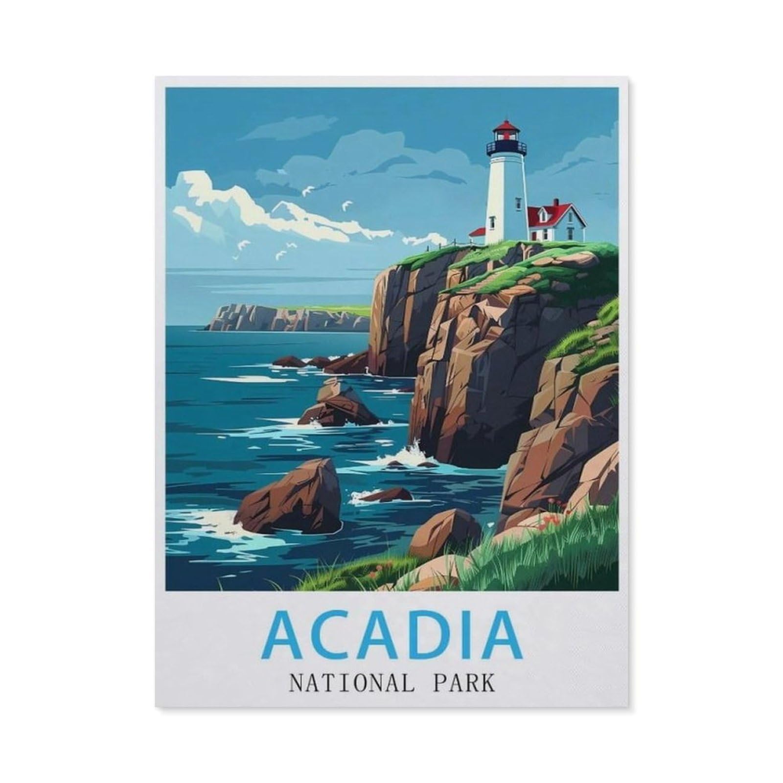 Paint by Numbers Kids Beginner，Acadia National Park Maine Vintage Travel Poster，DIY Acrylic Painting by Numbers Kits with Brushes Acrylic Pigment Home Decoration Brithday Gifts(50x60cm-AZ75 — image 1
