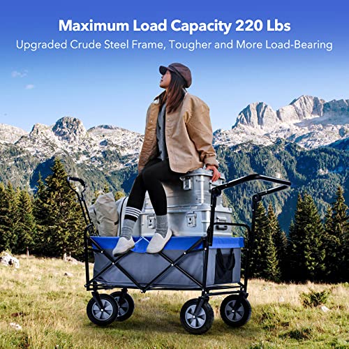 Beglero Heavy Duty Foldable Wagon Cart: Collapsible Wagon, All Terrain Wheels, 100L, 220 Lbs Capacity, Push Pull Outdoor Garden Cart Foldable Wagon For Grocery, Camping, Shopping, Sports #TOP3