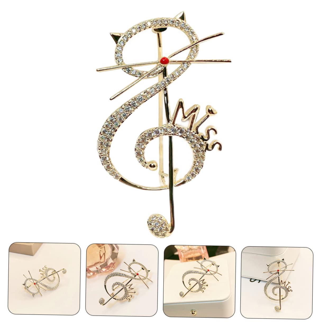 CALLARON Spilla Nota Musicale Spilla Da Bavero Gatto Perno Di Chiusura Di Sicurezza Pin Per i Vestiti Spilla a Forma Di Gatto Spille Per La Moda Delle Donne Zircone Golden