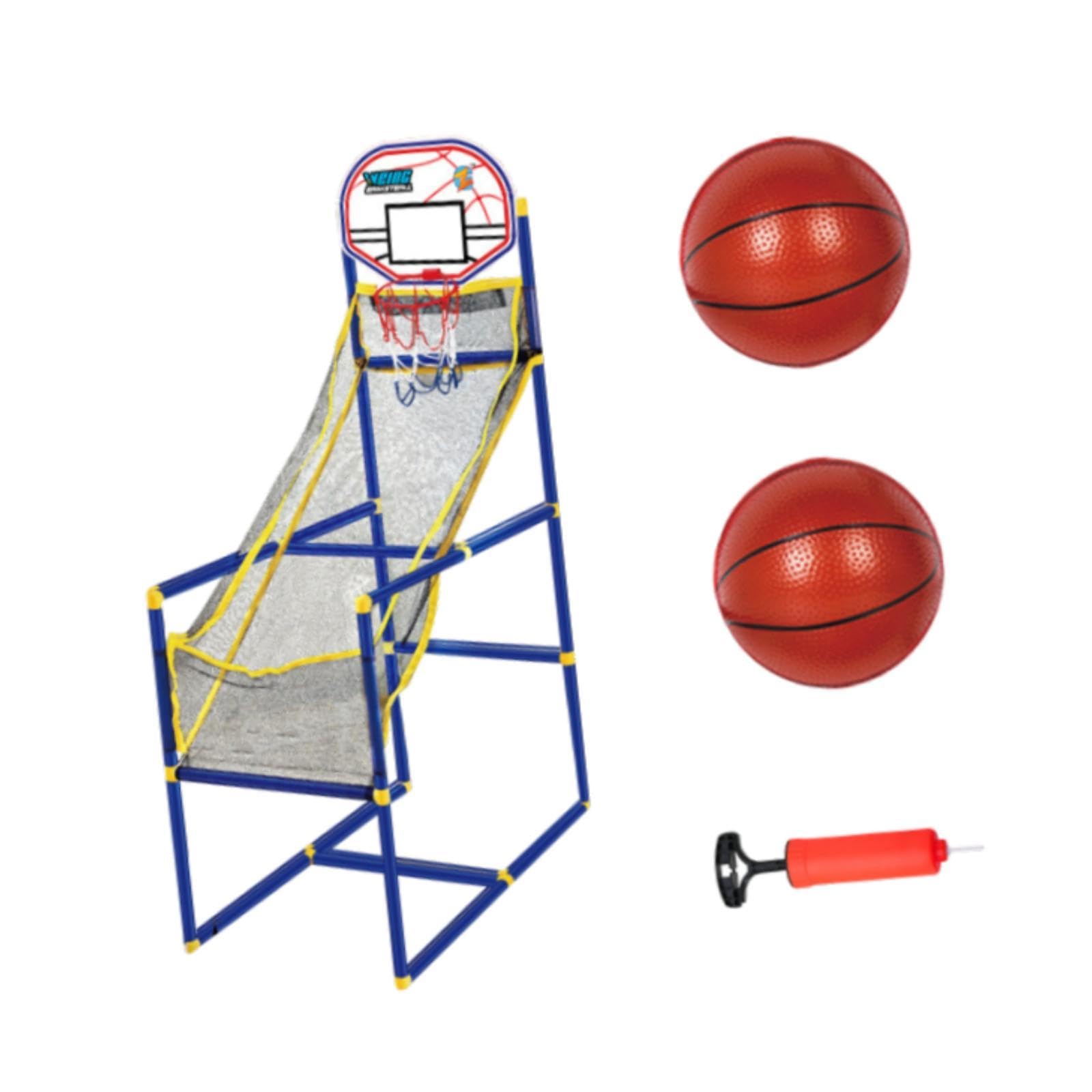 Set da Basket Arcade in 3 Pezzi, Canestro da Basket per Interni, Palla Gonfiabile, Supporto Regolabile per Bambini, Struttura Robusta, Adatto per, con 2 Basket