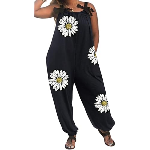 LAMISSCHE Wonens Plus Size Overalls Spaghetti Strap Baggy Romper Harem Wide Leg Jumpsuit With Pockets