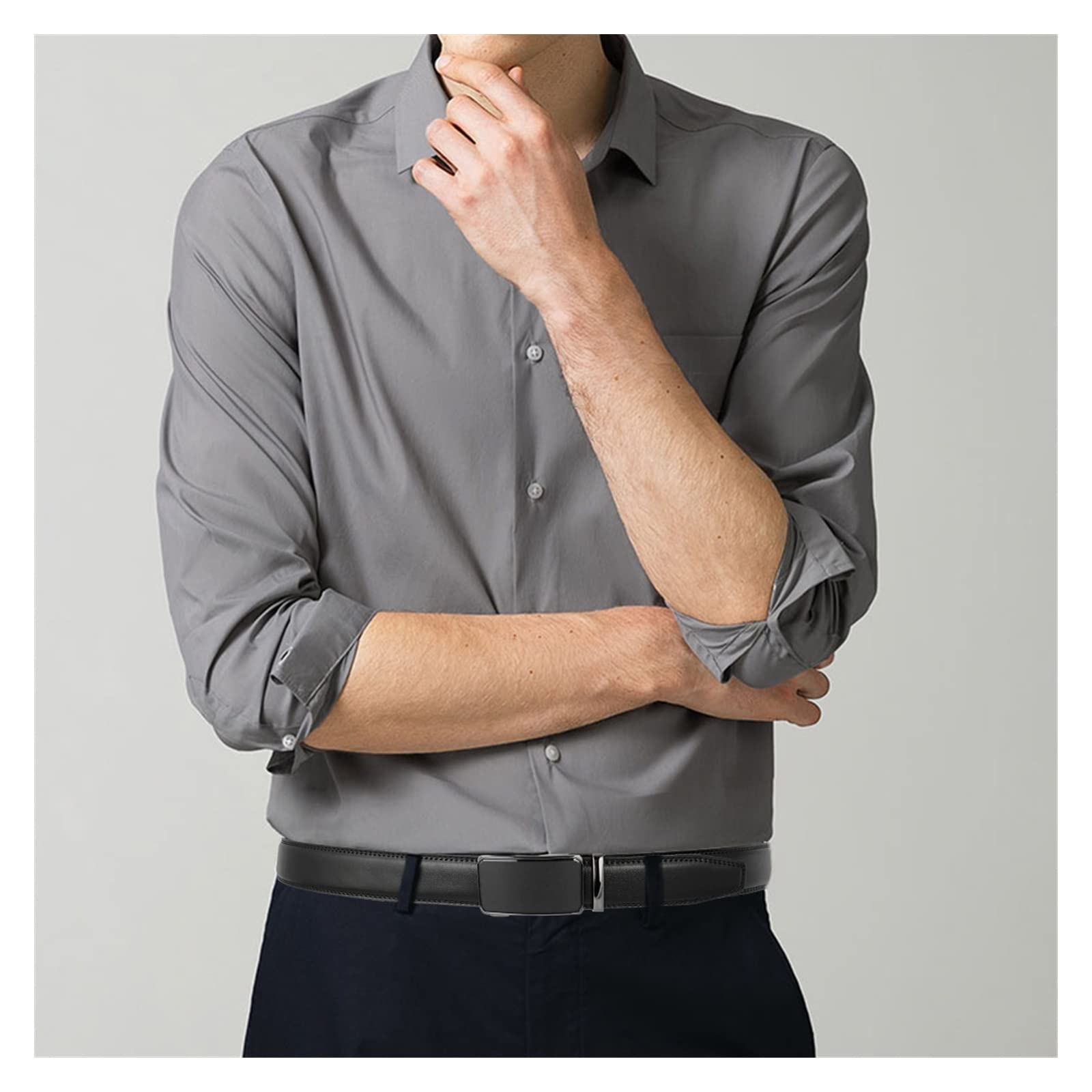 JOJOJ Cinturón de Cuero Genuino for Hombres Cinturón Ajustable con Hebilla Deslizante for Hombres(Black 2)