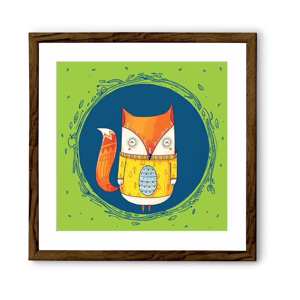 Chumbak Archival Paper Small Circle Fox Art Print with Frame