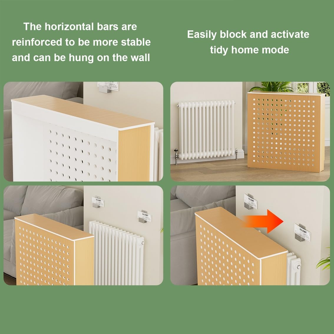 Wooden Radiator Cover - MDF Louvered Grill Heating Cabinet for Living Room, Bedroom Hallway, Decorative Storage Shelf